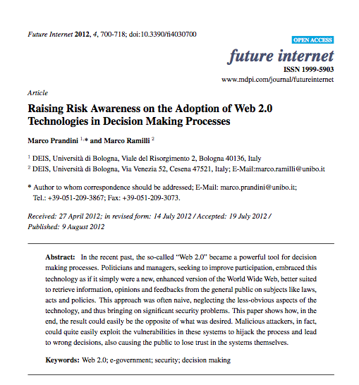 Raising Risk Awareness on the Adoption of Web 2.0 Technologies in Decision Making Processes