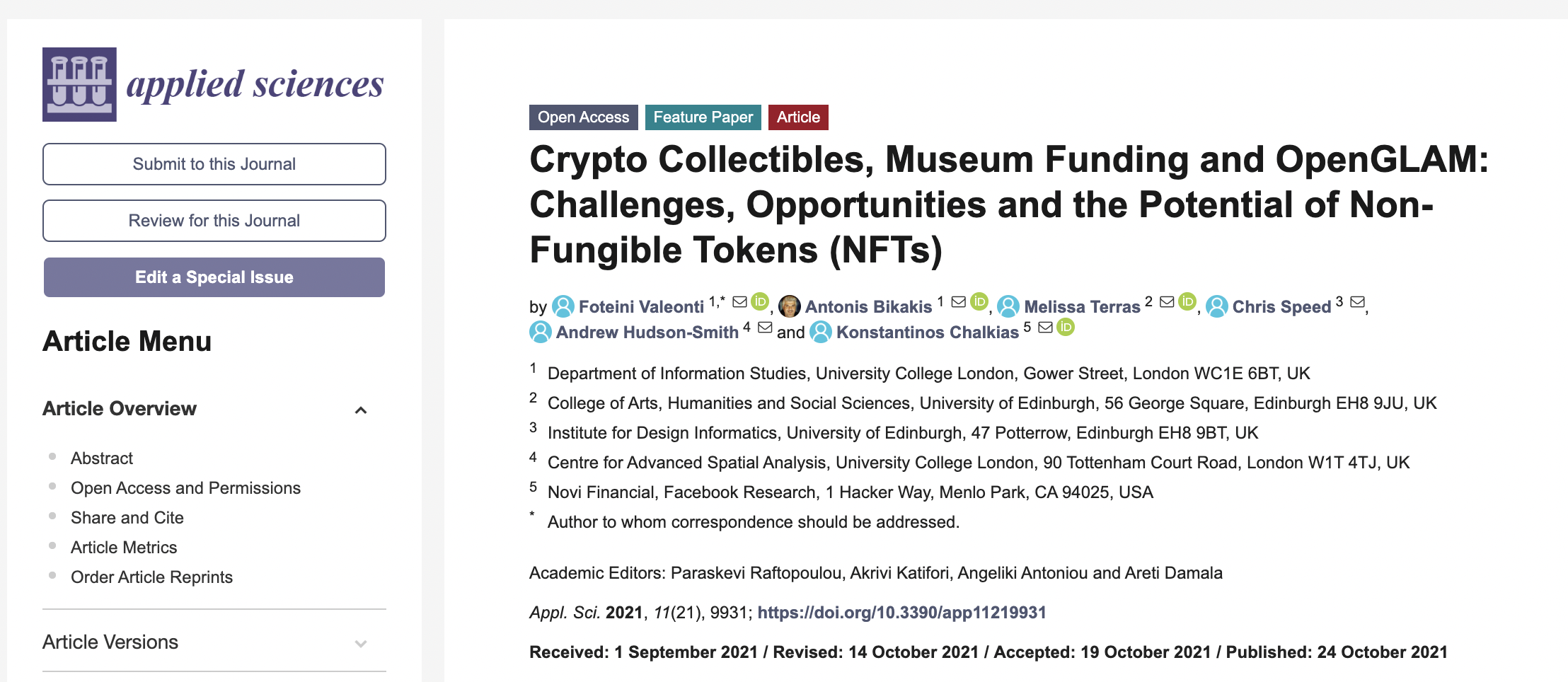 Crypto Collectibles, Museum Funding and OpenGLAM: Challenges, Opportunities and the Potential of Non-Fungible Tokens (NFTs)